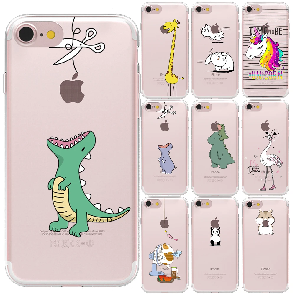 Силиконовая задняя крышка с милыми животными динозаврами для iPhone 11 12 Pro XS Max X XR 7 8