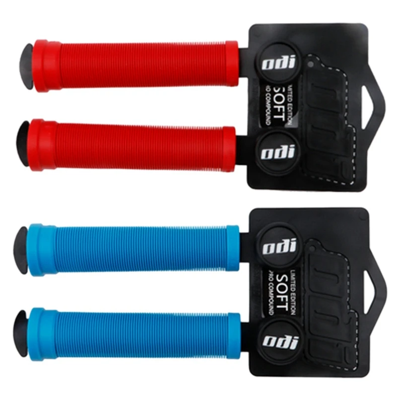 

ODI 2 Pair MTB Handlebar Grips Silicone Shockproof Grip Cover XC/AM Folding Bike Accessories Red & Light Blue