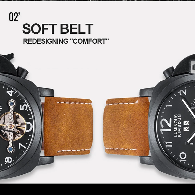 Mens Retro Watches Automatic Mechanical Watch Tourbillon Clock Genuine Leather Waterproof Wristwatch Top Brand montre homm | Наручные