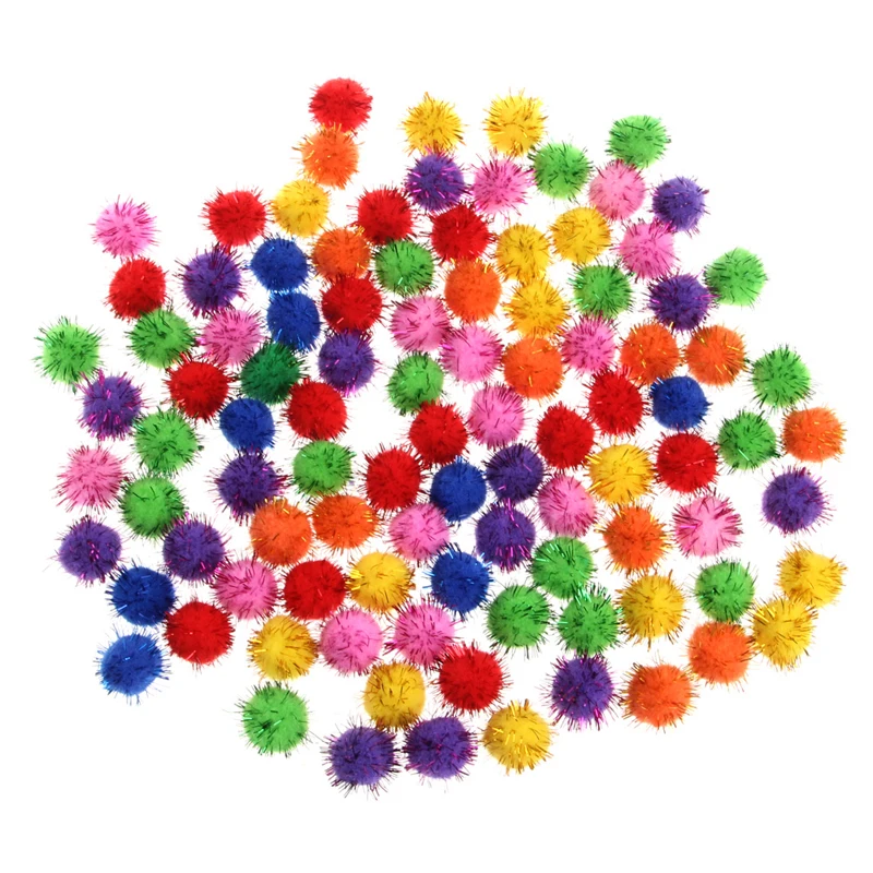 

100 PCS Colorful Mini Sparky Glitter Tinsel Balls Small Pom Ball For Cat Toys W15