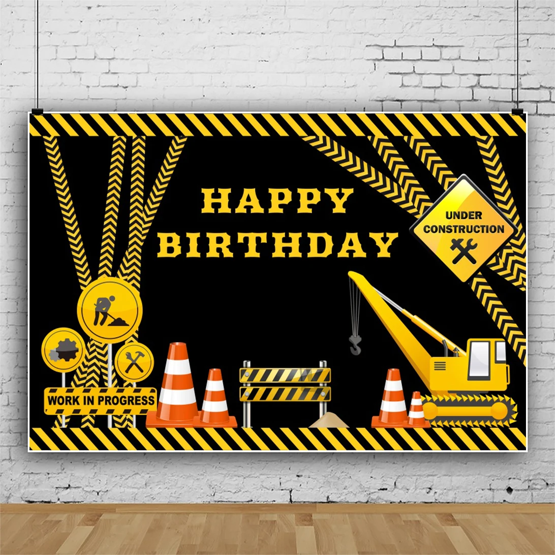 

Laeacco Construction Excavator Truck Baby Toys Boy Happy Birthday Backdrop For Photography Child Portrait Customized Background