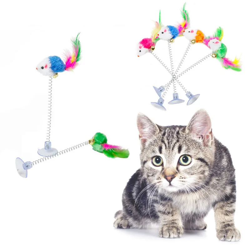 

1Pcs Mice Shape Feather Cat Toys Pet Supplies Bottom Sucker Interactive Game Funny Pet Supplies Random Color