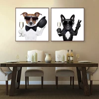dogs wine white background pictures living room square sizes wall art decor no frame poster oil painting decoration