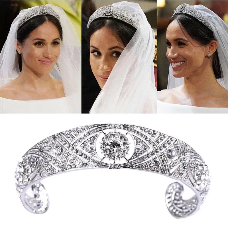 Rhinestone Crystal Meghan Wedding Crown Queen Mary Bandeau Tiara