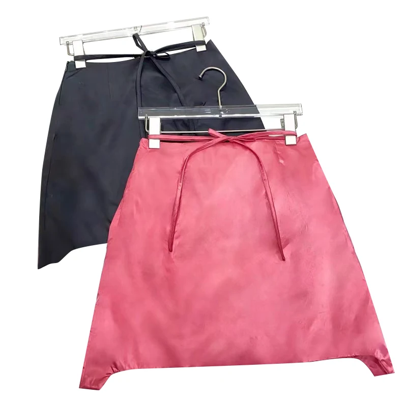 

TWOTWINSTYLE Casual Black Satin Lace Up Mini Skirts Females Korean Fashion Solid Minimalist High-waisted Skirt 2021 Summer Style