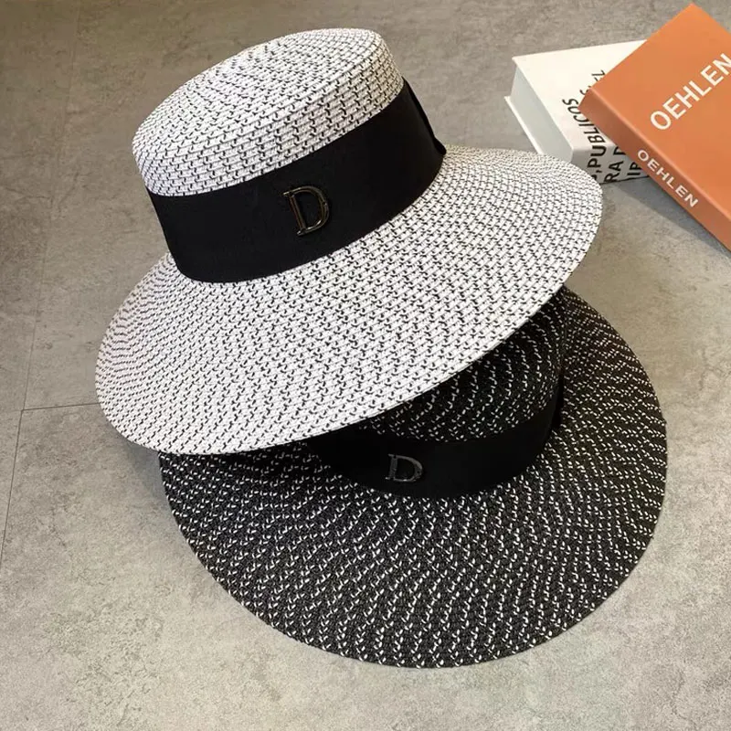 

New French Elegant Big Wide Brim Straw Top Hat Female Spring Summer Bucket Hat Beach Sun Cap Sunscreen Fedora Hat Bape Crocodile