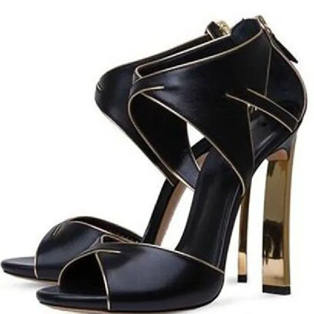 Сандалии женские кожаные с открытым носком босоножки на высоком каблуке