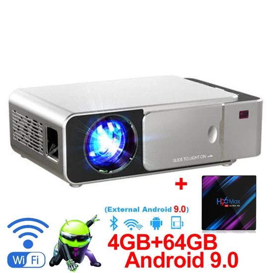 WZATCO T6 Android 9,0 wifi дополнительно 3000 люмен 720p HD Портативный светодиодный проектор HDMI Поддержка 4K 1080p проектор для домашнего кинотеатра - Цвет: External add 64G S