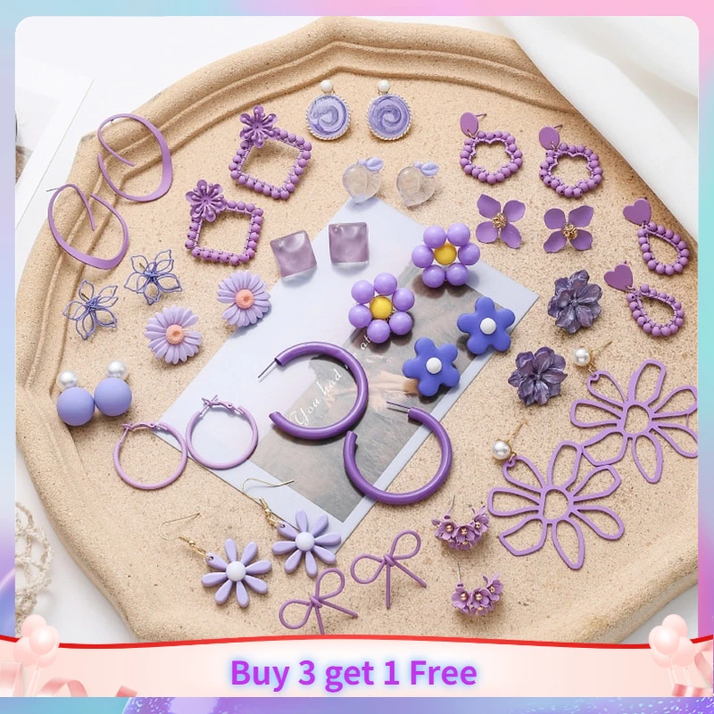 

25 Styles Artificial Pearl Earrings Simple Purple Flower Ear stud For Women Girl Party Wedding Eardrop Jewelry Gift E023