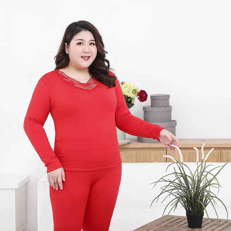 

Women Winter Warm Underwear Set Thermal Clothing Lace Sexy Tops and Pants Thermal Suit for Lady Lingerie Plus Size 3XL Wear
