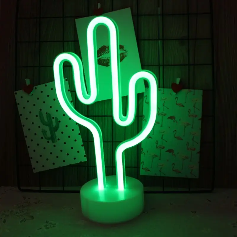 Cactus USB неоновый светодиодный знак единорога ночной Светильник Фламинго декоративные Луны Светодиодная лампа вечерние Радуга дома Детская комната Декор Светильник СВЕТОДИОДНЫЙ ночник для детей - Испускаемый цвет: Cactus