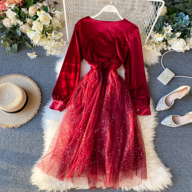 Mooirue Плиссированное Сетчатое градиентное лоскутное женское платье для вечеринки