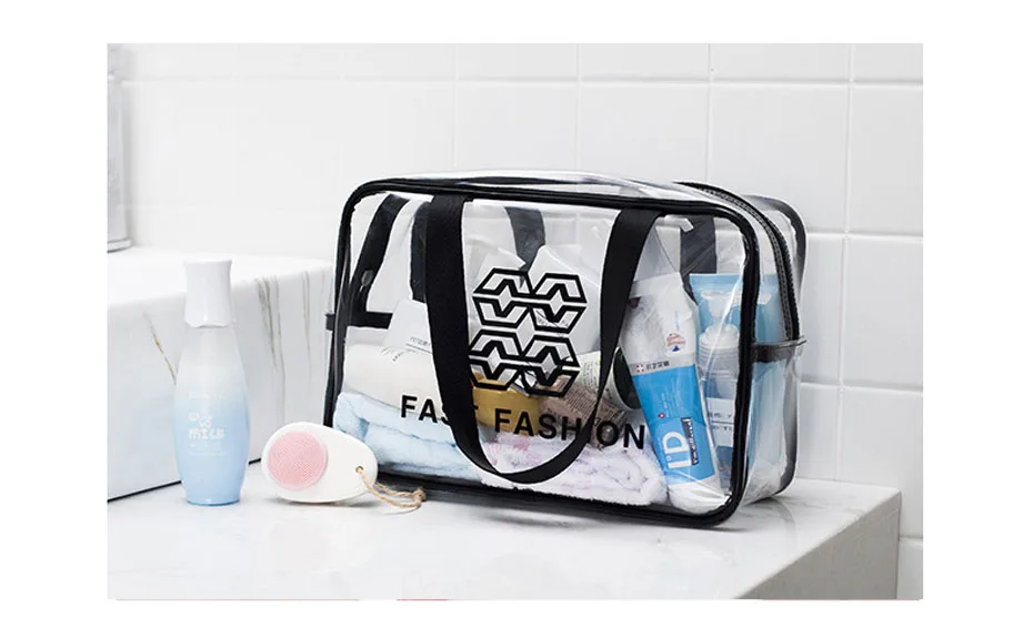Yeqofcd прозрачные косметички для макияжа, косметичка, водонепроницаемый прозрачный ПВХ на ручке, с молнией, дорожная сумка для отдыха, для тренажерного зала