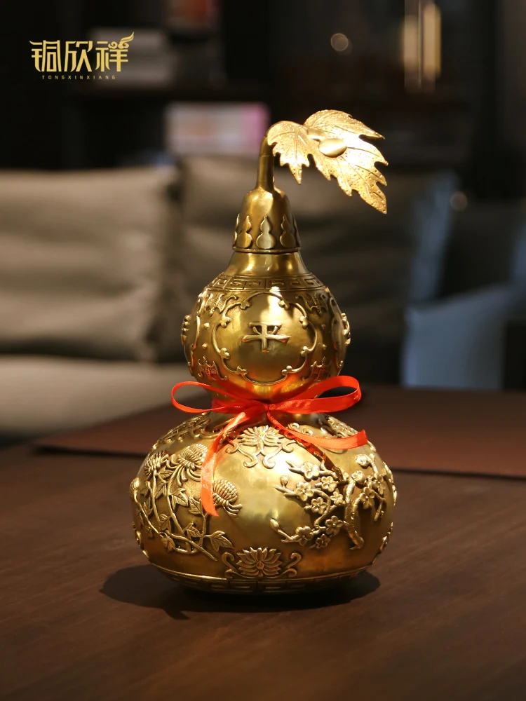 

Tongxinxiang Copper Gourd Ornaments Pure Copper Home Decorations Chinese Living Room Entrance Fortune Crafts Ornaments
