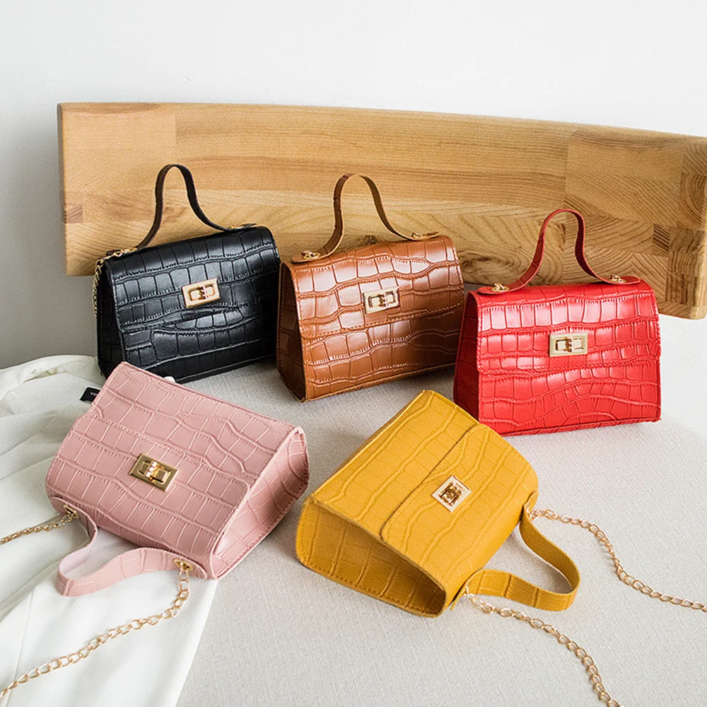 

PU Fashion Women Bags 2021 Spring New Crocodile Pattern Handbags Shoulder Messenger Chain Lock Small Square Bag Wholesale