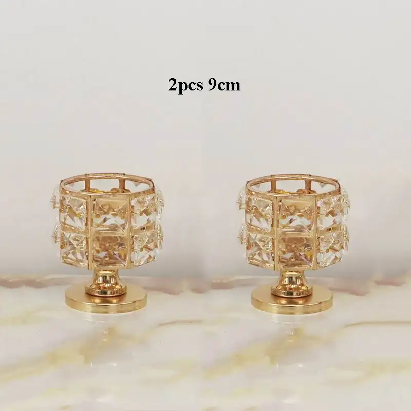 2pcs 9cm PEANDIM маленький хрустальный подсвечник, золотой милый чайный светильник, подсвечник для украшения свадебного стола, вечерние подсвечники для дома - Цвет: 2pcs 9cm