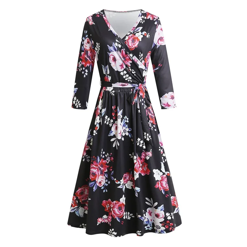 Женское платье с принтом размера плюс зимнее облегающее длинным рукавом и