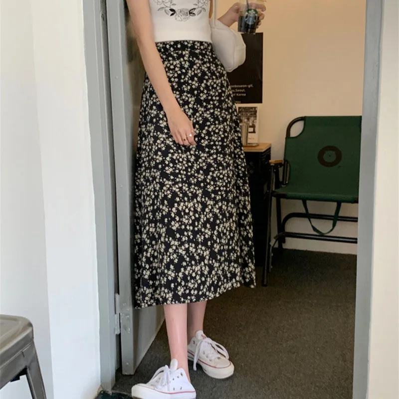 

Limiguyue Vintage Floral Print Women Skirt spring summer high waisted Casual Midi Skirt Long Skirts Female Harajuku Jupe K281