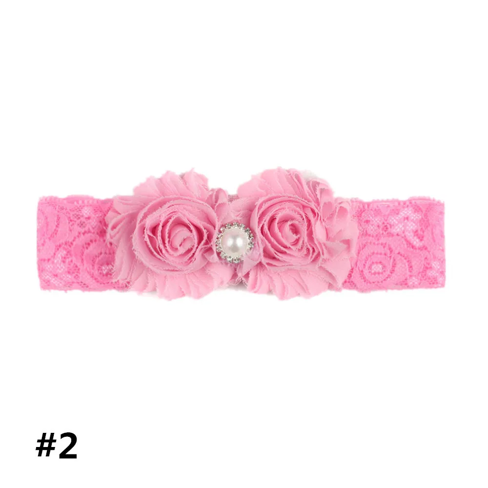 Шифоновая повязка на голову с жемчужинами и большими цветами для новорожденных