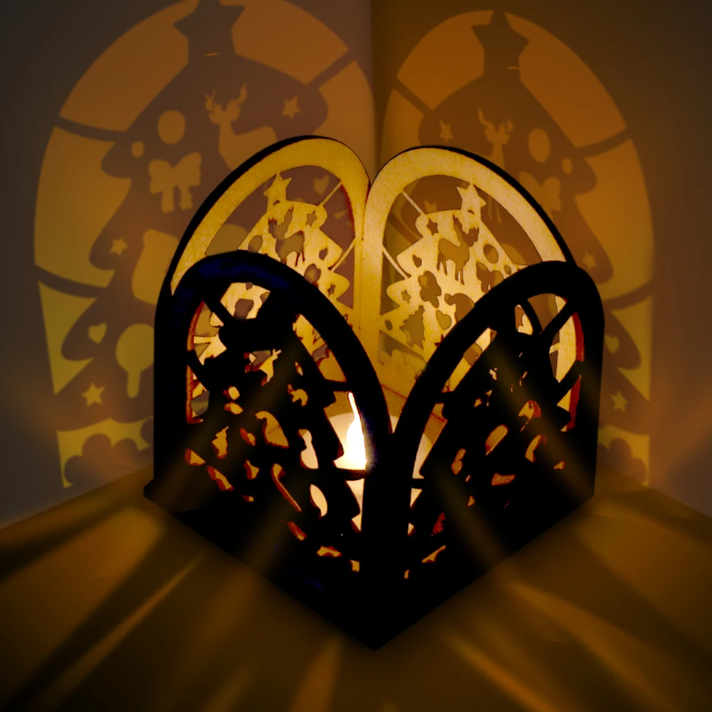 6 шт. DIY рождественская елка подсвечник из дерева лазерная резка Чай светильник