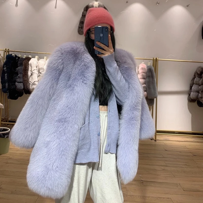 

Real Fur Coat Women Winter Jacket Pink Full Pelt Luxury Outwear Natural Fox Fur Jacket Overcoat Genuine Fox Fur Coat for Women