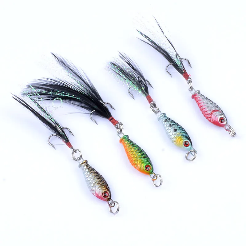 

1Pcs Mini Metal Spinner Jig Fishing Lure 3.2cm 6g 3D Eyes Saltwater Jigging Lead Hard Bait with Feather Treble Hook Carp Tackle