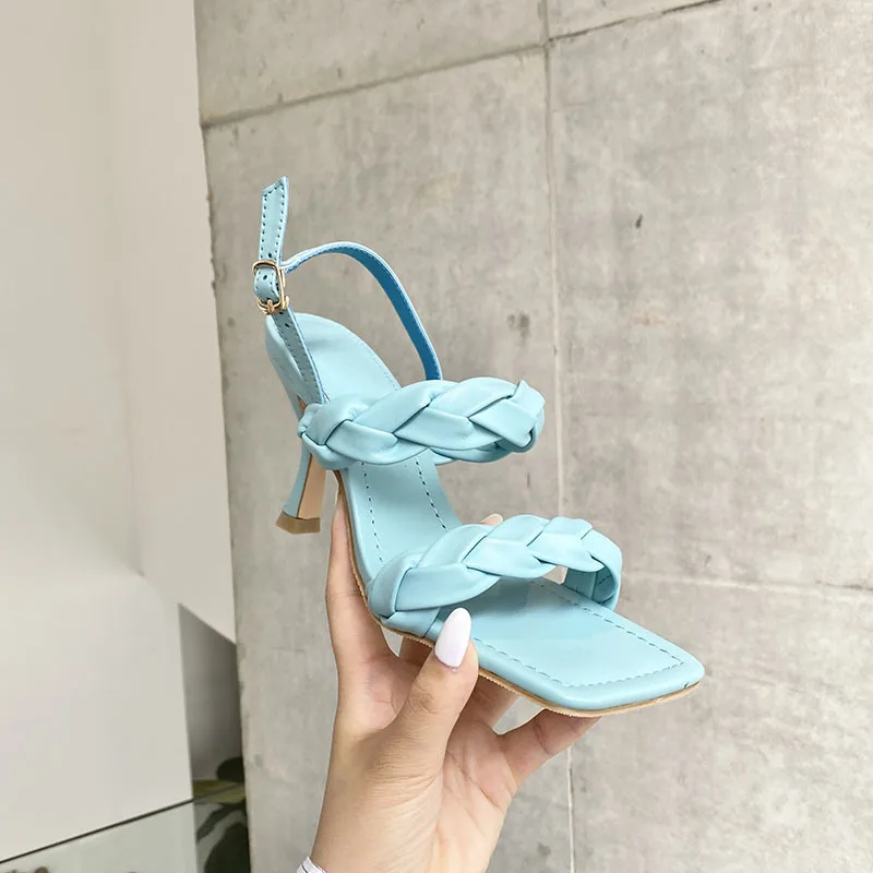 Сандалии-гладиаторы женские с квадратным плетением элегантные туфли на высоком