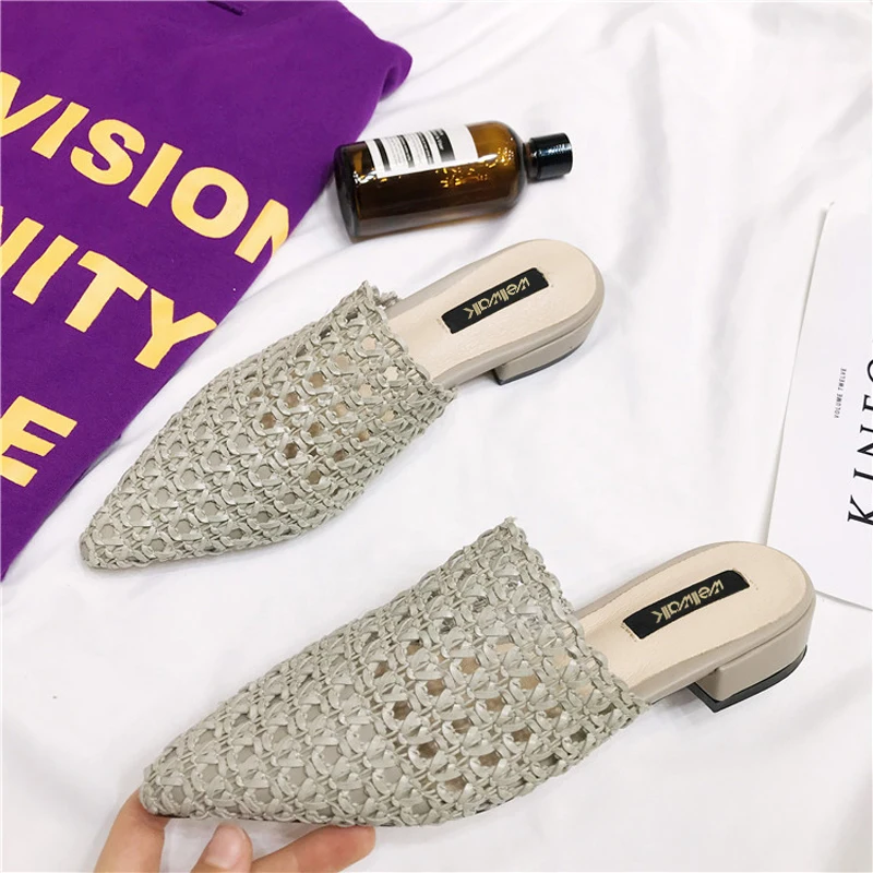 Высокие тапочки тканые Шлепанцы из тростникового материала женская обувь с