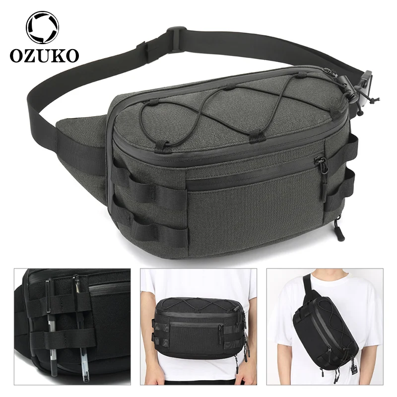 

OZUKO Men's Waist Bag Fashion Chest Pack Outdoor Sports Belt Bag for Teenager Waterproof Men Waist Bags High Quality Fanny Pack