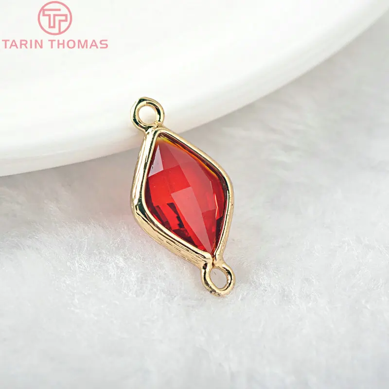 

10PCS 23x11MM 24K Champagne Gold Color Brass and Glass 2 Holes Rhombus Shape Connect Charms Pendants Diy Jewelry Accessories