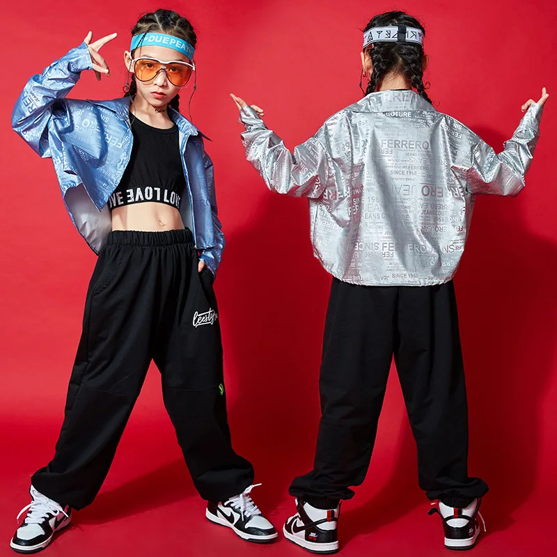 

Kid Cool Hip Hop Clothing Letters Print Crop Top Jacket Tank Top Streetwear Jogger Pants for Girls Jazz Dance Costume Clothes