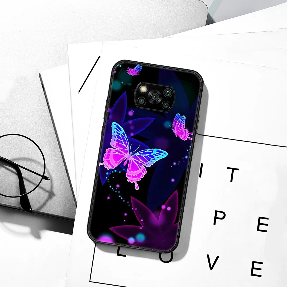 

Beauty Butterfly Colorful Art Phone Case For Xiaomi Mi 8 9 Note 10 A3 9T 10T 11 Poco x3 Lite Pro NFC Ultra black Funda Tpu