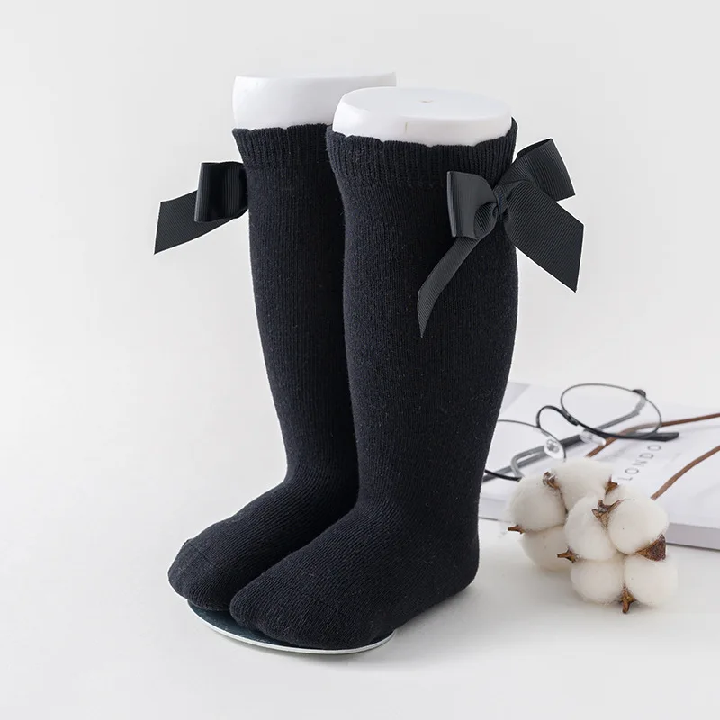 style3 black 0-1Y Носки для малышей осенне-зимние гольфы с бантом для новорожденных девочек детские дышащие гольфы до колена для маленьких девочек, Sokken - Цвет: style3 black 0-1Y