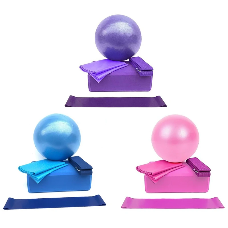 

Мяч для йоги + кирпич для йоги + латексное полотенце + эластичная лента + устойчивое кольцо утолщенный взрывозащищенный мяч для упражнений пи...