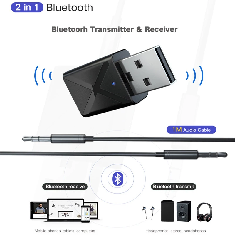 2 в 1 USB Bluetooth 5 0 передатчик приемник Мини 3 мм AUX стерео беспроводной адаптер для ТВ