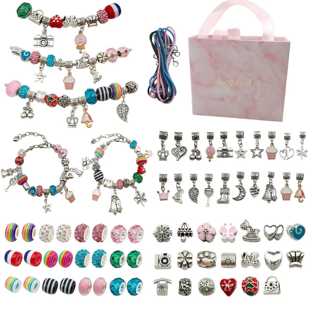 

Children DIY Bracelet Holiday Gift Alloy Beaded Bracelet Crafts Kits Set For Kids Colorful Loose Beads