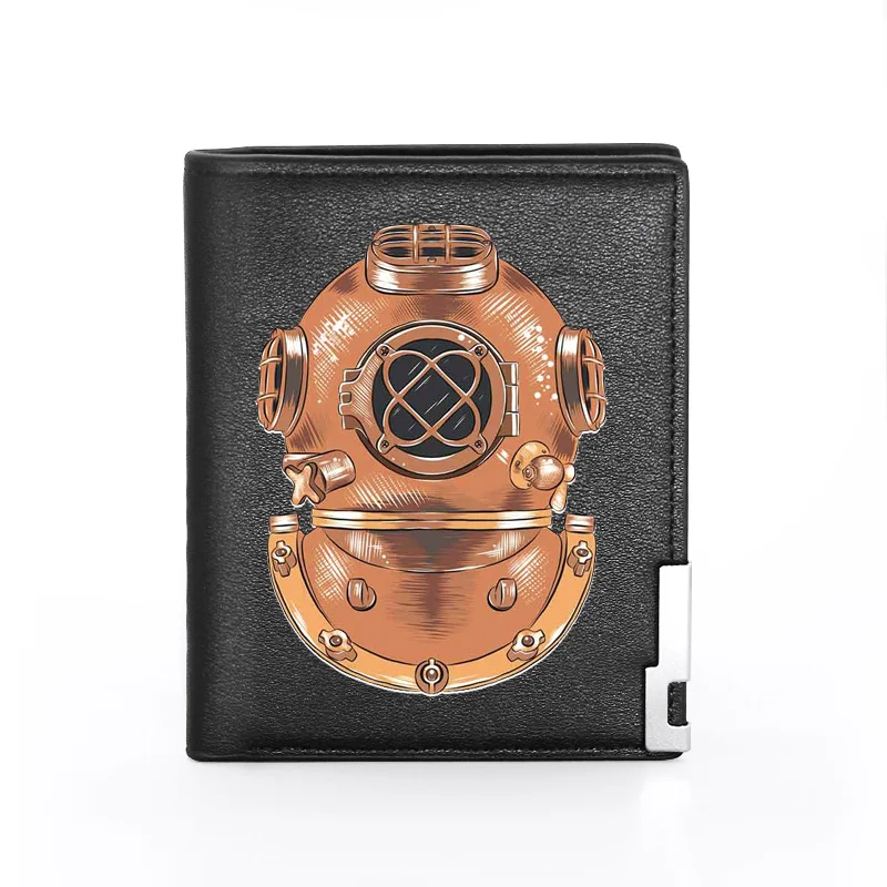 

Кожаный мужской кошелек в стиле стимпанк с подводной лодкой, складной тонкий бумажник с отделениями для кредитных карт и удостоверений лич...