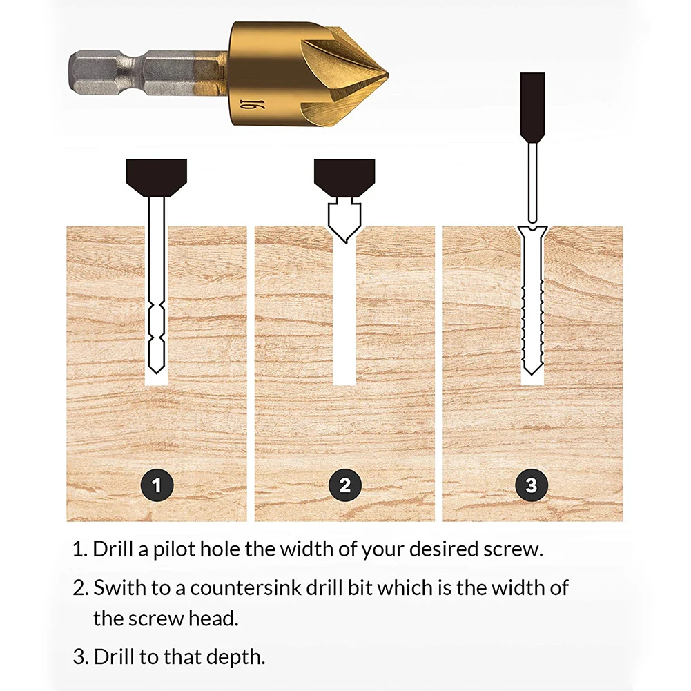 Набор сверл из быстрорежущей стали для снятия фаски 3/6 шт. 1/4 дюйма шестигранный