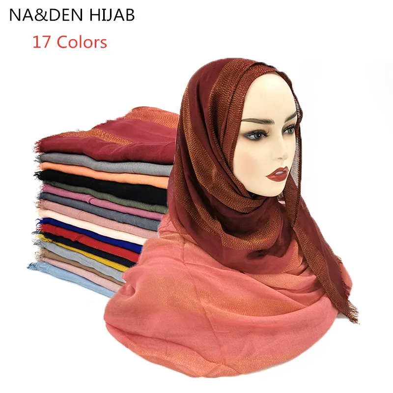 

Plain Lurex Glitter Hijab Soft Scarf Tassel Shimmer Silver Shawl Muslim Solid Color Scarves Wraps Cotton Headband 190*70cm