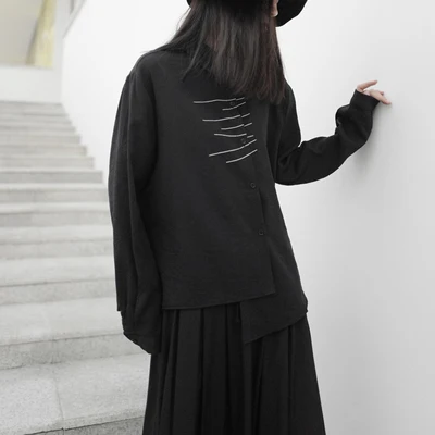 Осенняя коллекция Yamamoto Черная Женская Асимметричная рубашка с длинными рукавами