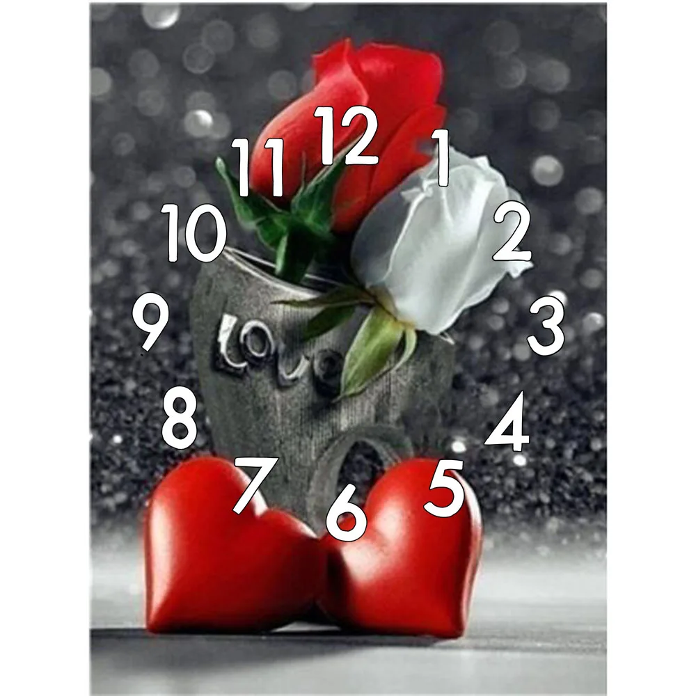

Dpsupr 5D Diamond Painting With Clock Mechanism Cross Stitch Full Square/Round Diamond Embroidery Rose Heart Flower Mosaic