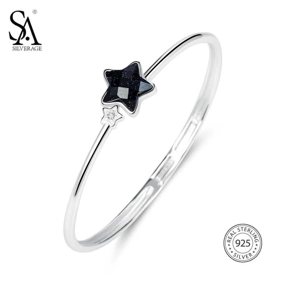 

SA SILVERAGE Real 925 Sterling Silver Star Bracelets Bangles Fine Jewelry Vintage 925 Sterling Silver Cuff Bangle Bracelet 2021