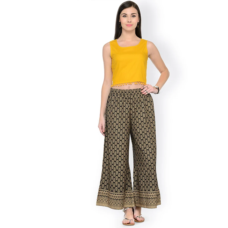 Shalwar Indian Pants Thin Ethnic Gold Printed Black Wide Leg Cotton Trousers Shalwars Salwar Dress Women Costume | Тематическая