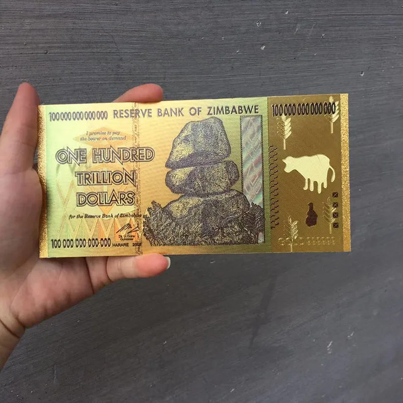 

Памятные банкноты в размере 100 триллиона долларов из черной золотой фольги Зимбабве