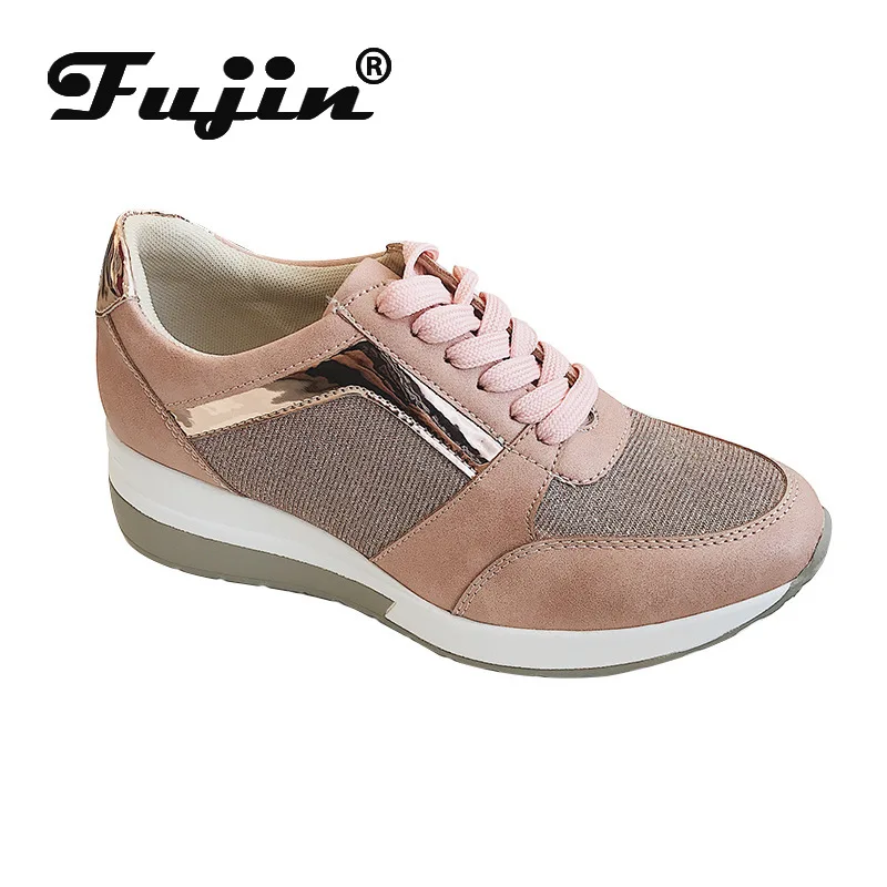 Женские кроссовки на толстой подошве Fujin повседневные дышащие танкетке с круглым