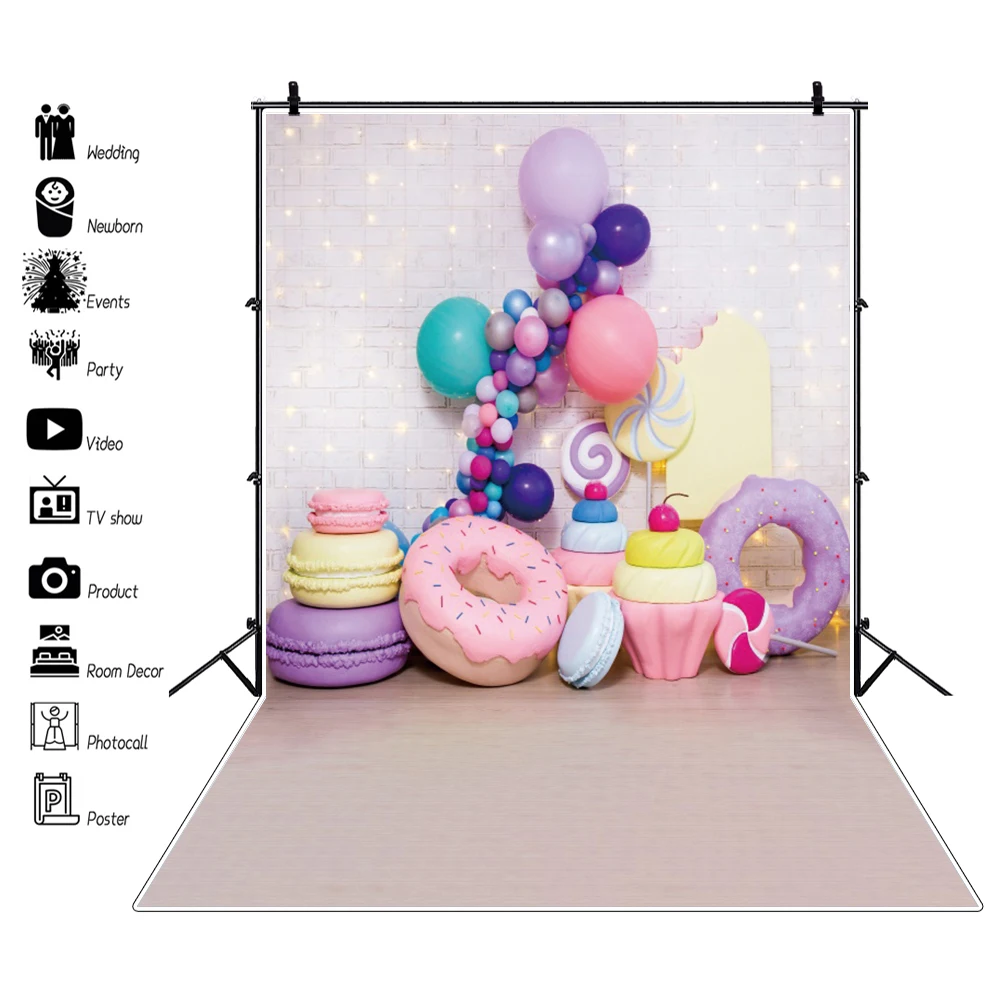 

Donut Candy Baby Shower Children Birthday White Brick Wall Photograph Background Family Portrait Photocall Backdrop Photo Studio