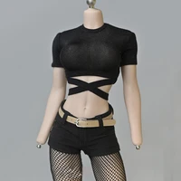16 scale female tshirt sexy bandage short t shirt vintage solid color t shirt for 12 women big bust body tee shirt femme
