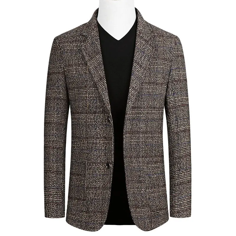 

Brand Blazer Men Blazers Wool Suit Coat Wool Blends Casual Jackets Personality Wild Men's Suit Jacket Fashion Plaid Blazer Coat