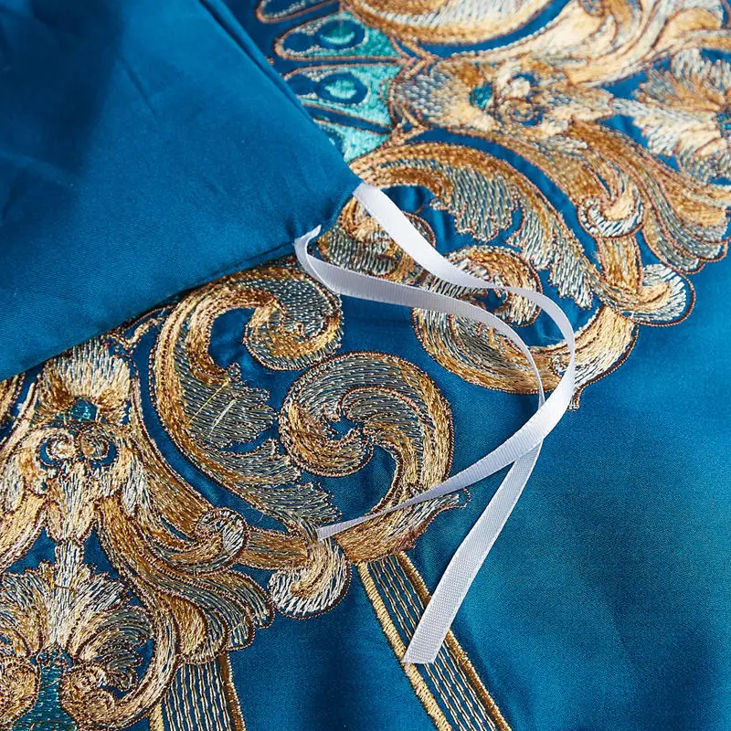 4/6 шт. благородный синий комплект постельного белья с вышивкой/сатиновый