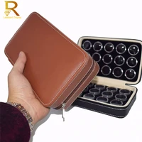pu zipper diamond jewelry storage box brown black leatherette case with 30 pcs round stone gem box gemstone display box
